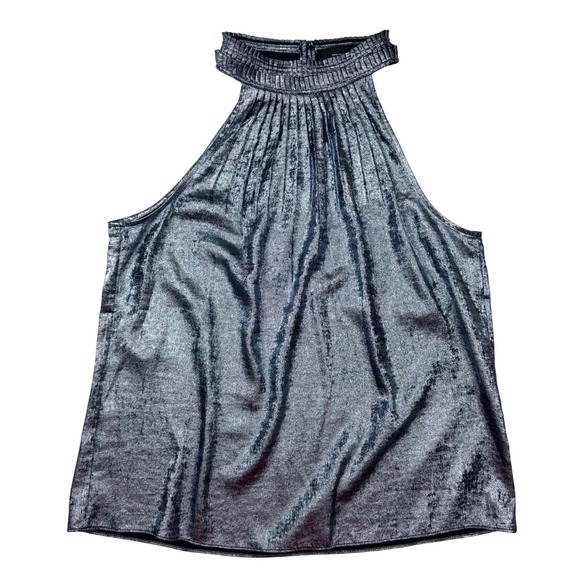 White House Black Market Tops - White House Black Market Halter Top Women 10 Silver Excellent Metallic Pleated